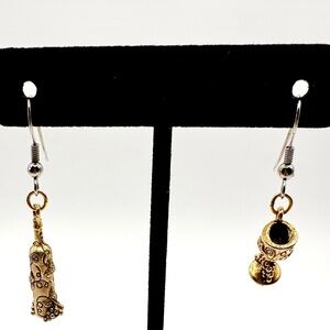 Gold Tone Dangle Earrings-wine bottle &glass from Napa Valley Great Vintage Cond